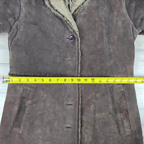 Vintage Y2K EXPRESS Penny Lane Coat Brown Suede Leather Faux Sherpa Lined Size M - Picture 10 of 11